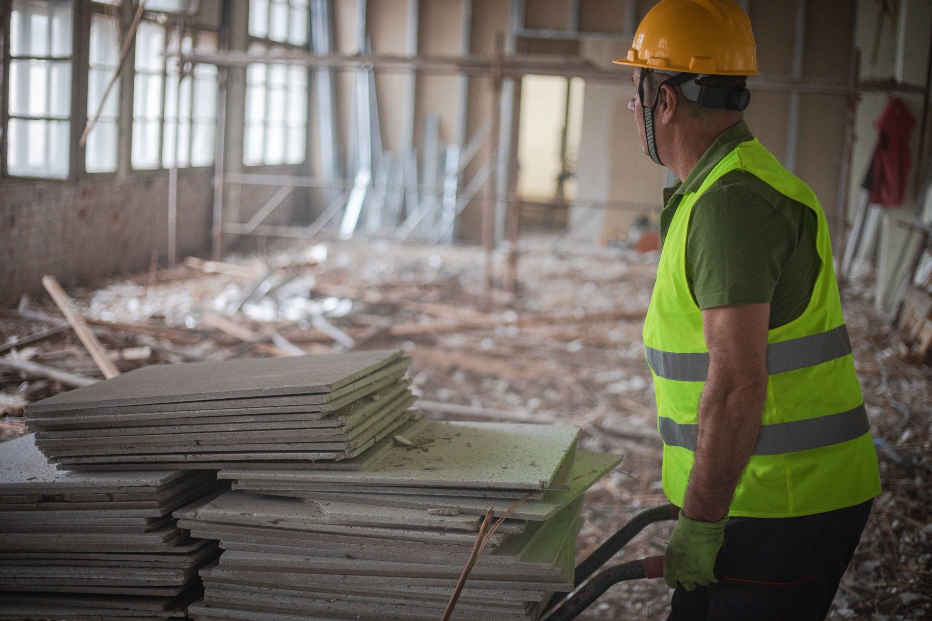 Construction worker at the construction site, place of work